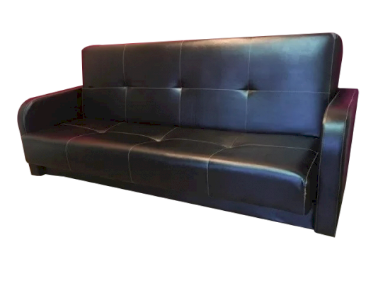 Черный кожаный диван-книжка с контрастной строчкой
